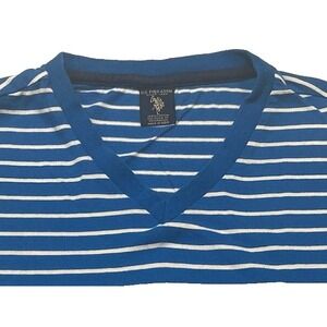 US Polo Assn. Men's V-Neck T-Shirt Short Sleeve Blue/White Stripe - Size L